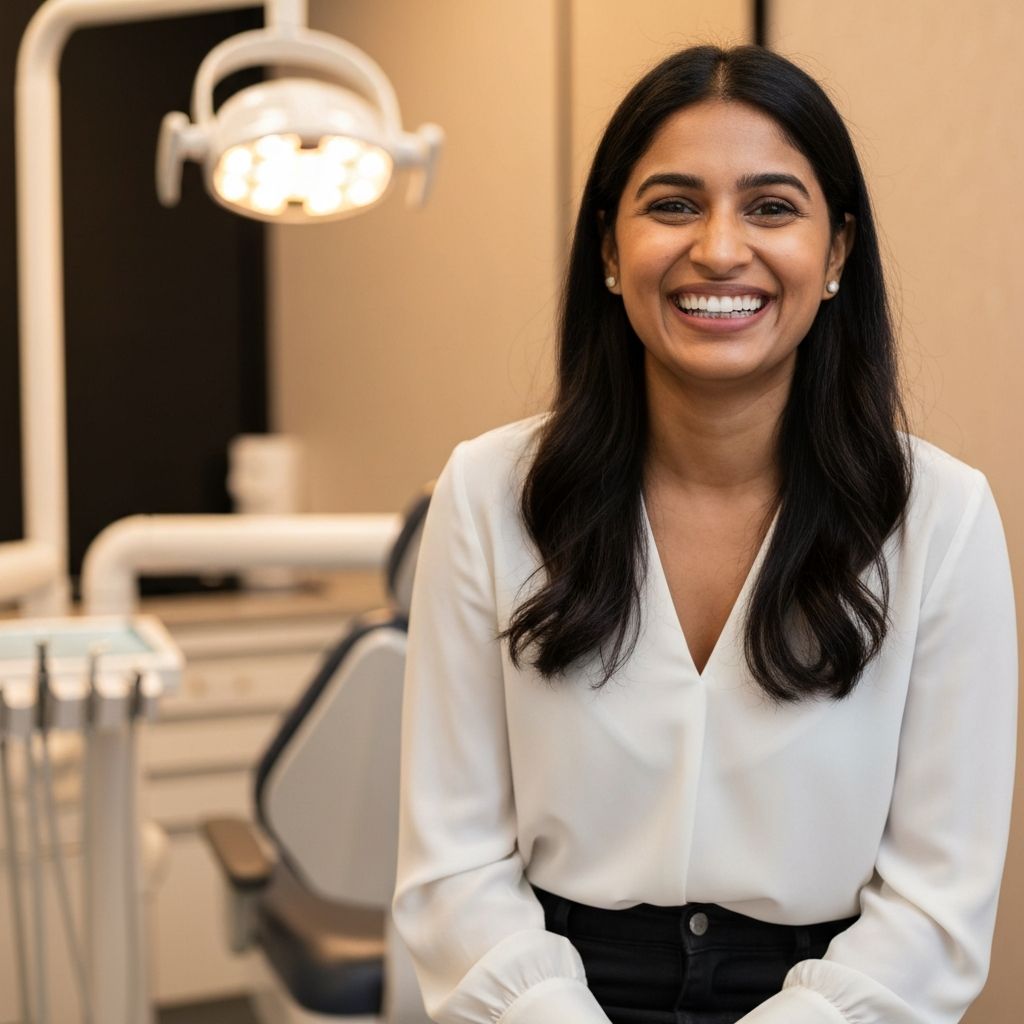 Счастливая пациентка с красивой улыбкой